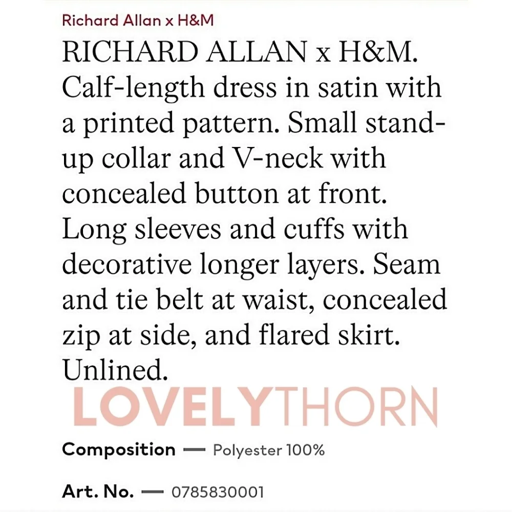 H&M // ltd ed richard allan collaboration satin printed belted dress - Picture 15 of 16